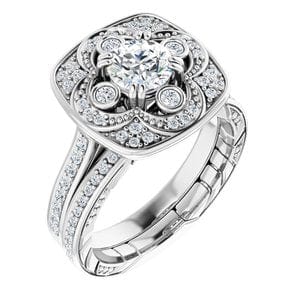 Rings 14K White 5.2 mm Round Vintage-Inspired Halo-Style Engagement Ring Mounting