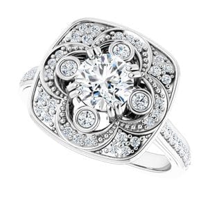 Rings 14K White 5.2 mm Round Vintage-Inspired Halo-Style Engagement Ring Mounting