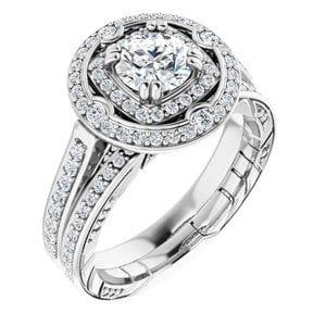 Rings 14K White 5.8 mm Round Vintage-Inspired Halo-Style Engagement Ring Mounting