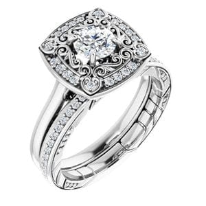 Rings 14K White 5.2 mm Round Vintage-Inspired Halo-Style Engagement Ring Mounting
