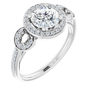 Rings 14K White 6.5 mm Round 1/3 CTW Natural Diamond Semi-Set Engagement Ring
