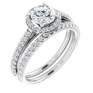 Rings 14K White 6 mm Round 1/3 CTW Natural Diamond Semi-Set Engagement Ring