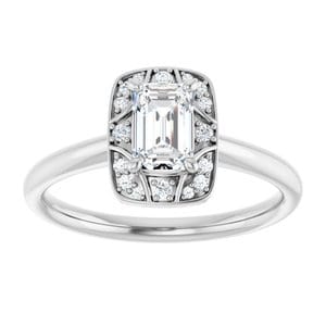 Rings 14K White 6x4 mm Emerald Vintage-Inspired Halo-Style Engagement Ring Mounting