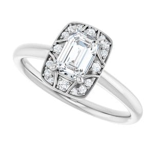 Rings 14K White 6x4 mm Emerald Vintage-Inspired Halo-Style Engagement Ring Mounting
