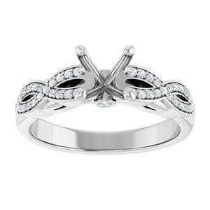 Rings 14K White 6.5 mm Round 1/8 CTW Natural Diamond Semi-Set Engagement Ring
