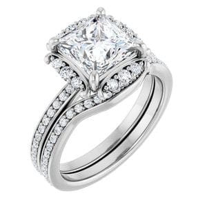 Rings 14K White 7x7 mm Square Halo-Style Engagement Ring Mounting