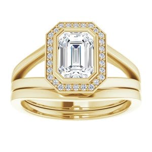 Rings 14K Yellow 7x5 mm Emerald Bezel-Set Halo-Style Engagement Ring Mounting