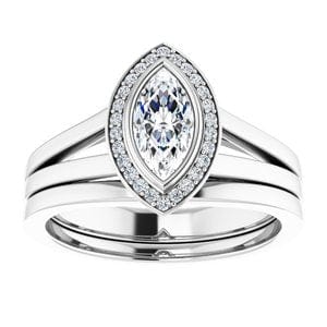 Rings 14K White 8x4 mm Marquise Bezel-Set Halo-Style Engagement Ring Mounting
