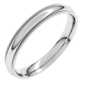 Rings 14K White 3 mm Lightweight Milgrain Comfort-Fit Half Round Band Size 4.5