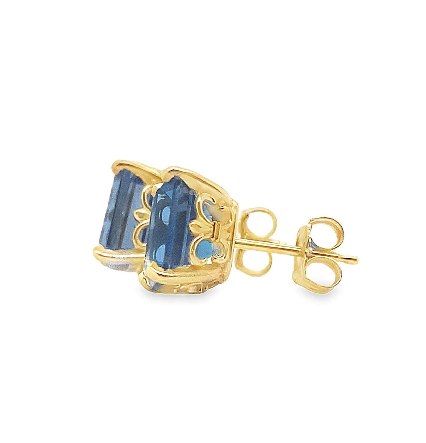 14KY 8X6MM EMERALD CUT BLUE TOPAZ STUD EARRINGS