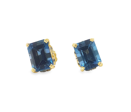 14KY 8X6MM EMERALD CUT BLUE TOPAZ STUD EARRINGS
