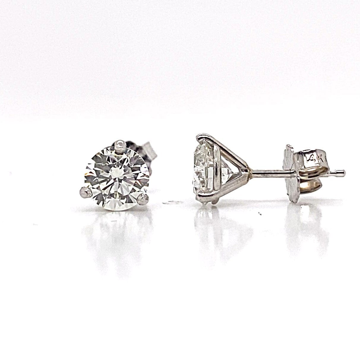 14K WHITE GOLD 1.55CT TW NATURAL DIAMOND ROUND BRILLIANT I/SI2 MARTINI STYLE STUD EARRINGS
