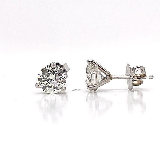 14K WHITE GOLD 1.55CT TW NATURAL DIAMOND ROUND BRILLIANT I/SI2 MARTINI STYLE STUD EARRINGS