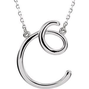 14K WHITE SCRIPT INITIAL C 16" NECKLACE