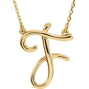 14K YELLOW SCRIPT INITIAL F 16" NECKLACE