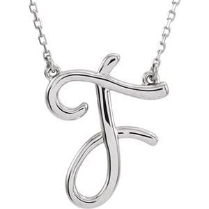 14K WHITE SCRIPT INITIAL F 16" NECKLACE