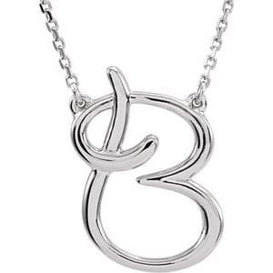 14K WHITE SCRIPT INITIAL B 16" NECKLACE