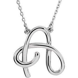 14K WHITE SCRIPT INITIAL A 16" NECKLACE