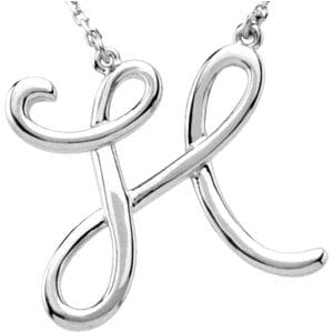 14K WHITE SCRIPT INITIAL H 16" NECKLACE