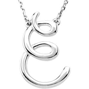 14K WHITE SCRIPT INITIAL E 16" NECKLACE