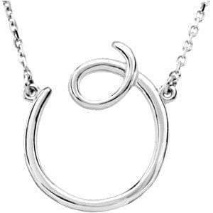 14K WHITE SCRIPT INITIAL O 16" NECKLACE