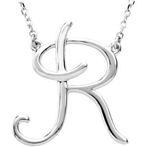 14K WHITE SCRIPT INITIAL R 16" NECKLACE