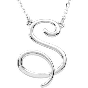 14K WHITE SCRIPT INITIAL S 16" NECKLACE