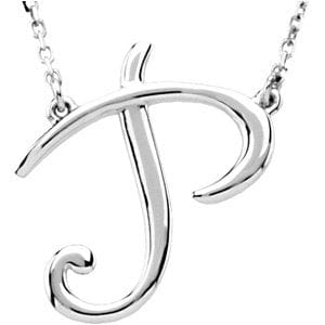 14K WHITE SCRIPT INITIAL P 16" NECKLACE