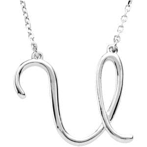 14K WHITE SCRIPT INITIAL U 16" NECKLACE