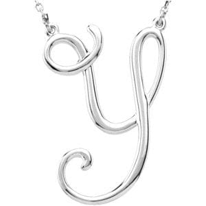14K WHITE SCRIPT INITIAL Y 16" NECKLACE