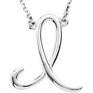 14K WHITE SCRIPT INITIAL I 16" NECKLACE