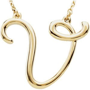 14K YELLOW SCRIPT INITIAL V 16" NECKLACE