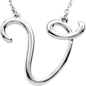 14K WHITE SCRIPT INITIAL V 16" NECKLACE
