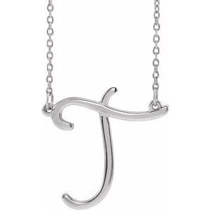 14K WHITE SCRIPT INITIAL T 16" NECKLACE
