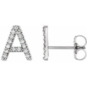 PLATINUM 1/8 CTW NATURAL DIAMOND INITIAL A EARRINGS