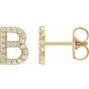 14K YELLOW 1/5 CTW NATURAL DIAMOND INITIAL B EARRINGS