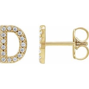 14K YELLOW 1/6 CTW NATURAL DIAMOND INITIAL D EARRINGS