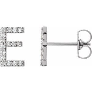 PLATINUM 1/8 CTW NATURAL DIAMOND INITIAL E EARRINGS
