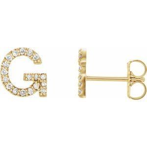 14K YELLOW 1/8 CTW NATURAL DIAMOND INITIAL G EARRINGS