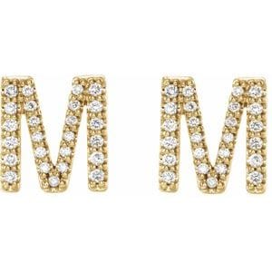 14K YELLOW 1/5 CTW NATURAL DIAMOND INITIAL M EARRINGS