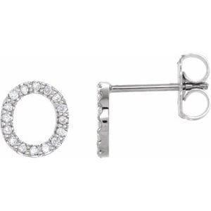 PLATINUM 1/8 CTW NATURAL DIAMOND INITIAL O EARRINGS