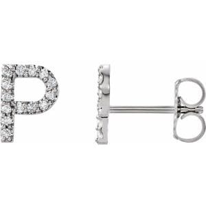 PLATINUM 1/8 CTW NATURAL DIAMOND INITIAL P EARRINGS
