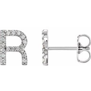 PLATINUM 1/8 CTW NATURAL DIAMOND INITIAL R EARRINGS