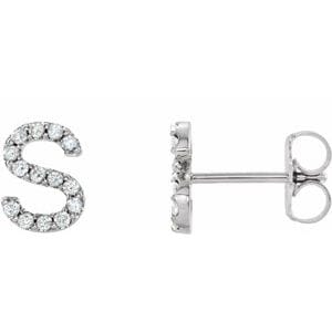 PLATINUM 1/8 CTW NATURAL DIAMOND INITIAL S EARRINGS