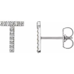 PLATINUM 1/10 CTW NATURAL DIAMOND INITIAL T EARRINGS
