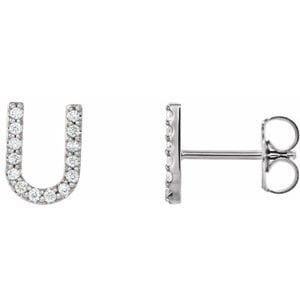 PLATINUM 1/8 CTW NATURAL DIAMOND INITIAL U EARRINGS