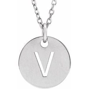 14K WHITE INITIAL V 16-18" NECKLACE