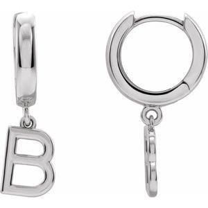 14K WHITE INITIAL B HINGED HUGGIE EARRING