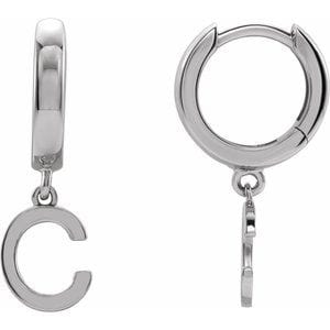 14K WHITE INITIAL C HINGED HUGGIE EARRING