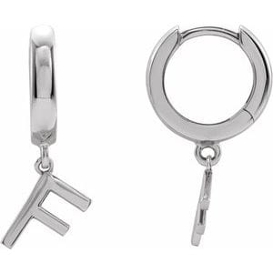 14K WHITE INITIAL F HINGED HUGGIE EARRING